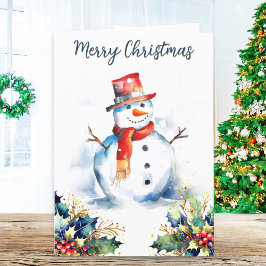 陽気な雪だるま 冬の雪 ヒイラギ メリークリスマス シーズンカード