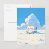 陽気な雪景色の中のかわいいペンギンの雛 ポストカード (正面/裏面)