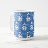陽気な青と白のハッピー雪だるま コーヒーマグカップ (正面左)