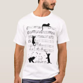 陽気な音楽と猫のデザイン　楽しい楽譜とペット愛好家 Tシャツ (正面)