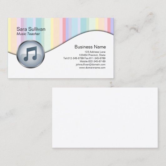 陽気な音楽先生ビジネスカードパステルストライプ 名刺 (正面/裏面)