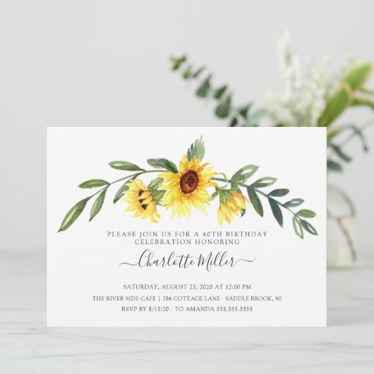 陽気な黄色いひまわりの誕生日パーティー 招待状 (スタンド正面)