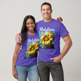 陽気な黄色のハナギクの花の青いユリ Tシャツ