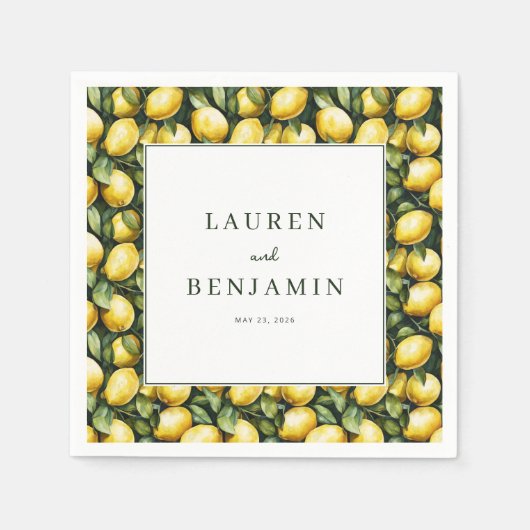 陽気な黄色のレモン水彩 スタンダードカクテルナプキン (正面)
