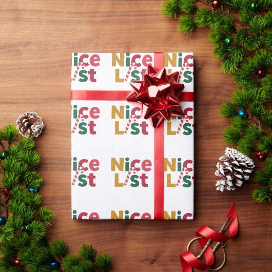 陽気な「ナイスリスト」クリスマスタイポグラフィ ラッピングペーパー (クリスマスギフト)