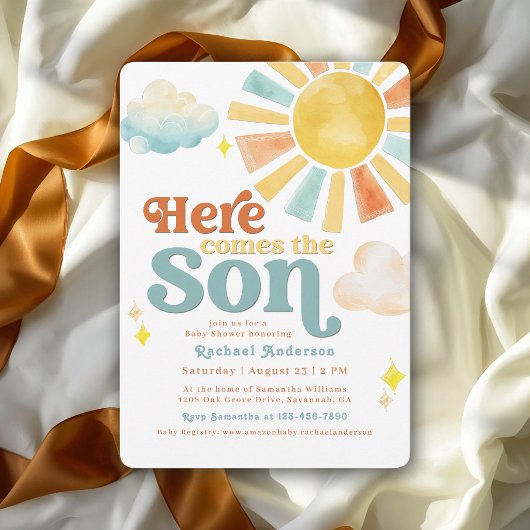 陽気な「Here Comes the Son」サンシャイン ベビーシャワー 招待状
