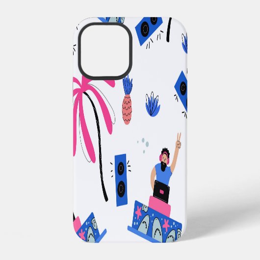 陽気なDJ、トロピカルビーチの模様 iPhoneケース (裏面)