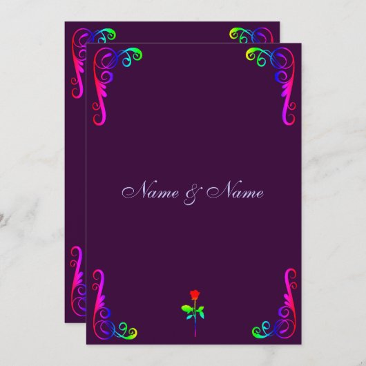 陽気なLGBTの結婚式の招待の虹及び紫色 招待状 (正面/裏面)