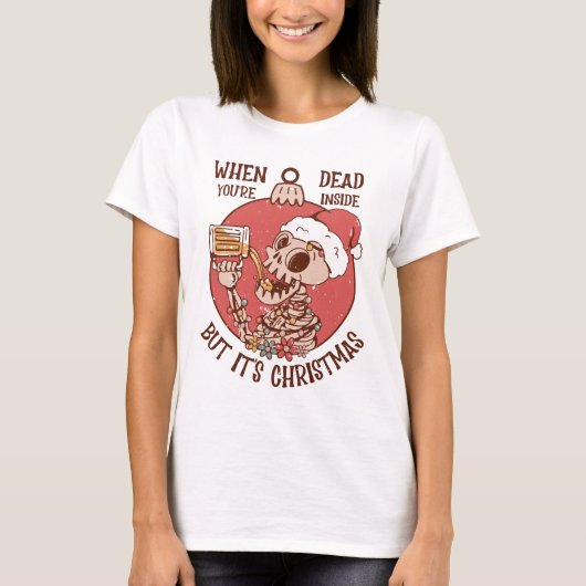 陽気なYuletide Revelry:スケルトンのフェスティバルトアス Tシャツ (正面)