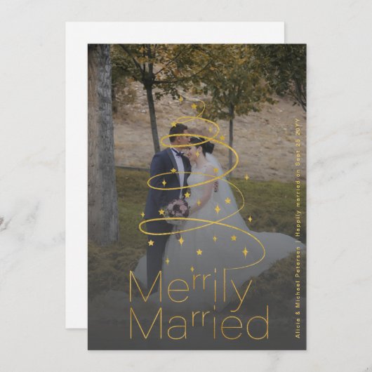 陽気に新結婚したしい初めてのクリスマス シーズンカード (正面/裏面)