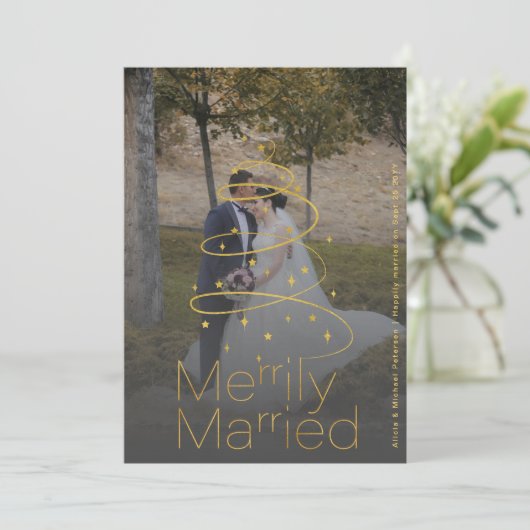 陽気に新結婚したしい初めてのクリスマス シーズンカード (スタンド正面)