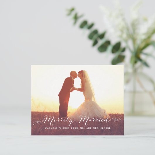 陽気に結婚したなクリスマスの写真の休日の郵便はがき シーズンポストカード (スタンド正面)