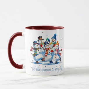 陽気に踊るスノーマンたちと楽しいクリスマス マグカップ