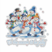 陽気に踊るユーモラスな雪だるまのクリスマス シール (正面)