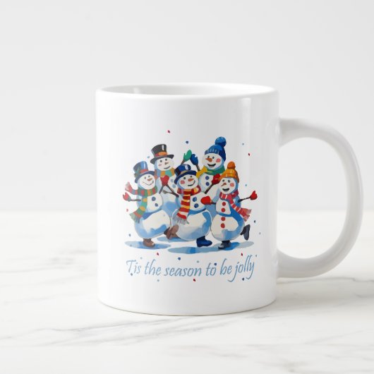 陽気に踊るユーモラスな雪だるまのクリスマス ジャンボコーヒーマグカップ (右)