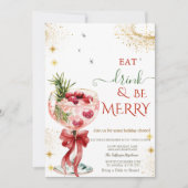 陽気にEat+Drink+Be+Merryカクテルレッドリボン付招待状 招待状 (正面)