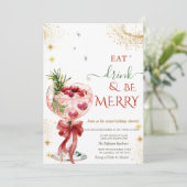 陽気にEat+Drink+Be+Merryカクテルレッドリボン付招待状 招待状 (スタンド正面)