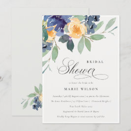 陽気イエローブルーフローラブライダルシャワー招待状 サンキューカード
