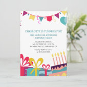 陽気カラフルパーソナライズされた誕生会 招待状 (スタンド正面)