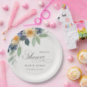 陽気素朴イエローブルーフローラブライダルシャワー ペーパープレート (パーティー)