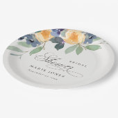陽気素朴イエローブルーフローラブライダルシャワー ペーパープレート (アングル)