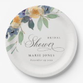 陽気素朴イエローブルーフローラブライダルシャワー ペーパープレート (正面)