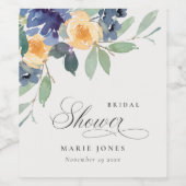 陽気素朴イエローブルーフローラブライダルシャワー ワインラベル (シングルラベル)