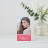 階層型ピンク&ティール(緑がかった色)ソーシャルメディア写真 名刺 (スタンド正面)