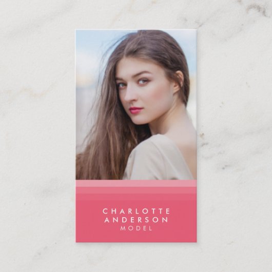 階層型ピンク&ティール(緑がかった色)ソーシャルメディア写真 名刺 (正面)