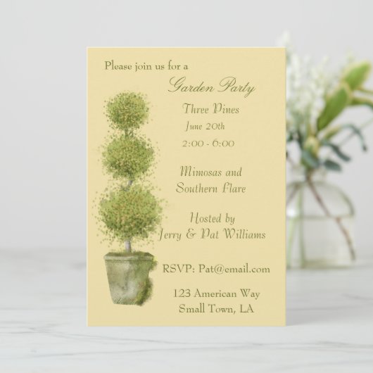 階層的なトピアリーガーデンパーティーの招待状 招待状 (スタンド正面)