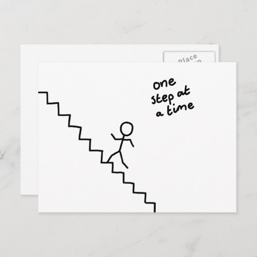 階段のはがきに「一歩ずつ」棒立ちの男性 ポストカード (正面/裏面)