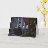 階段のファンタジーグリーティングカー空白のドで魔女 カード (黄色い花)