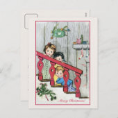 階段のヴィンテージの子供 シーズンポストカード (正面/裏面)