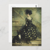 階段の女性と犬 ポストカード (正面/裏面)