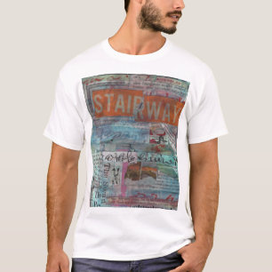階段:視覚詩コラージュ混合メディアシャツ Tシャツ