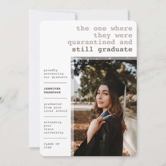 隔離モダンおもしろいされたCovid写真卒業 案内状 (正面)