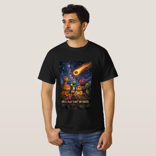隕石の到来に気づいた恐竜たち Tシャツ (正面フル)