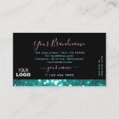 際立ったブラックティール(緑がかった色)きらめくグリッター(ロゴ付き) 名刺 (裏面)