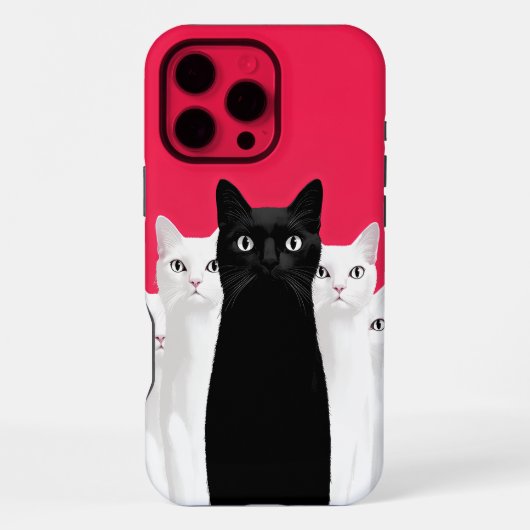 際立つエレガンス:白猫の中で一匹の黒猫 iPhoneケース (裏面)