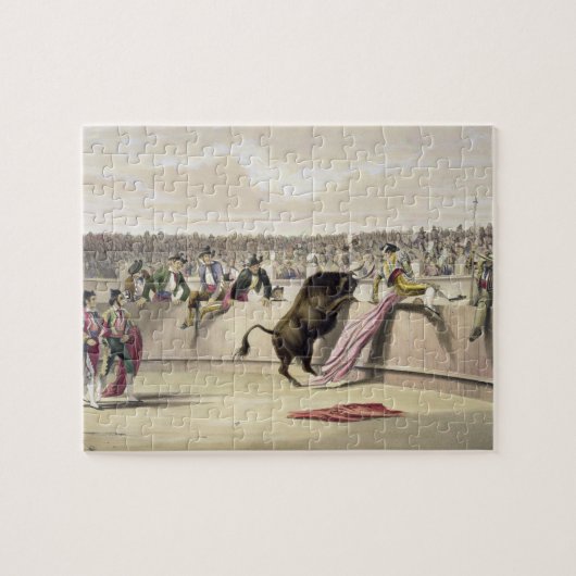 障壁1865年を跳躍させているBull (色のlitho) ジグソーパズル (横)