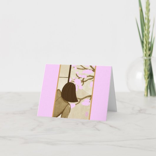 障子の若い女性スクリーン春空白の注 カード (正面)