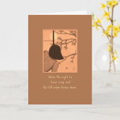 障子越しの若い女性、満月とムーンケーキ  カード (黄色い花)