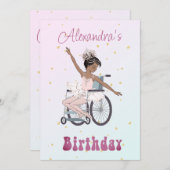 障害のあるバレリーナアフリカ系アメリカ人少女ピンク 招待状 (正面/裏面)