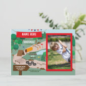 障害物コースの誕生日ボーイズ写真アドベンチャーパーク 招待状 (スタンド正面)