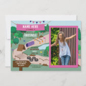 障害物コース バースデー フォト アドベンチャー パーク ピンク 招待状 (正面)