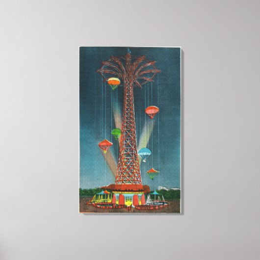 障害競走公園パラシュートジャンプの夜景 キャンバスプリント (正面)