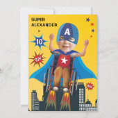 障害者スーパーヒーロ飛んでいる車いすおもしろい誕生日 招待状 (正面)