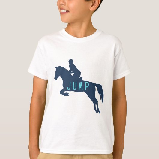 障害馬術ライダー 馬 跳ねる Tシャツ (正面)