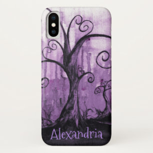 隠されたハートの木の紫色のファンタジーの芸術あなたの名前 iPhone X ケース