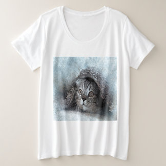 隠し子猫+サイズの女性用Tシャツ4倍 プラスサイズTシャツ